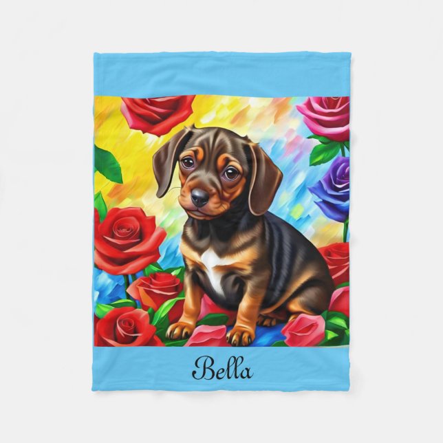 Dackel Puppy bunt Fleece Blanket anpassen (Vorderseite)