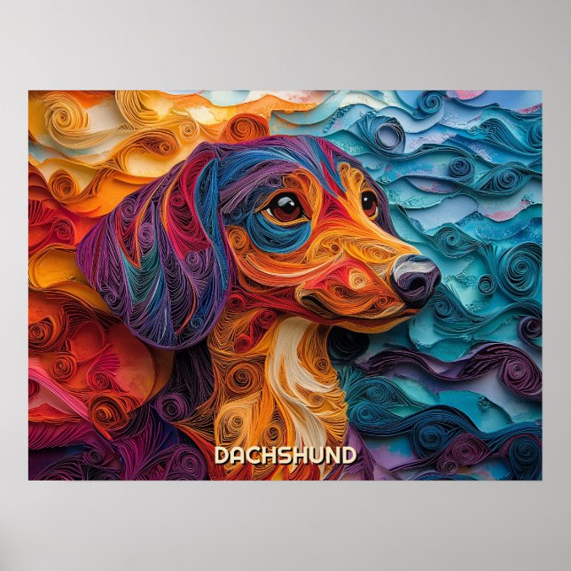 Dackel Quilling Art Dog Portrait Poster (Vorne)
