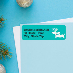 Dackel Reindeer Blue Christmas Address Labels