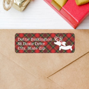 Dackel Reindeer Karierte Weihnachtsadressen Labels