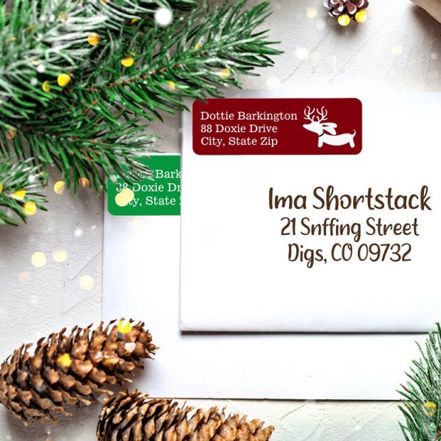 Dackel Reindeer Red Christmas Address Labels (Wiener dog Christmas reindeer return address labels)
