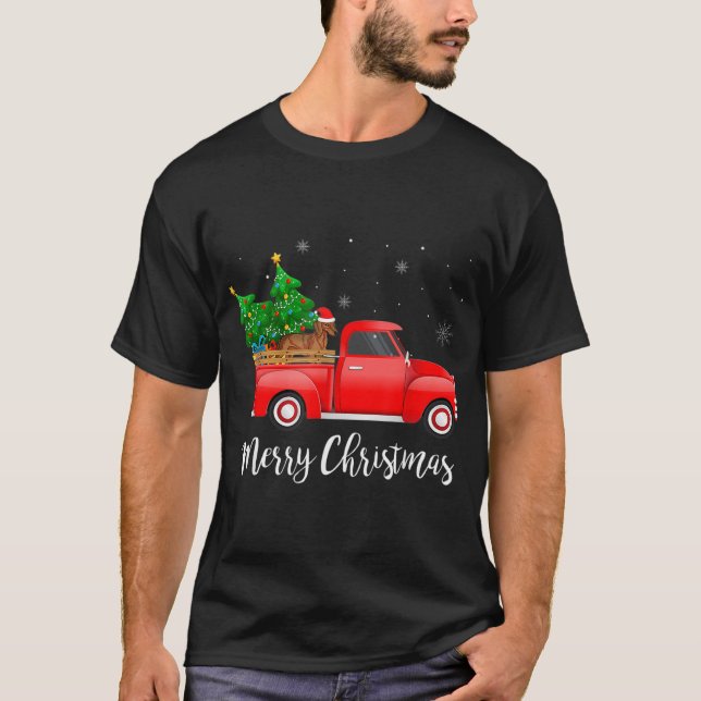 Dackel Reiten Truck Weihnachtsdekoration T-Shirt (Vorderseite)