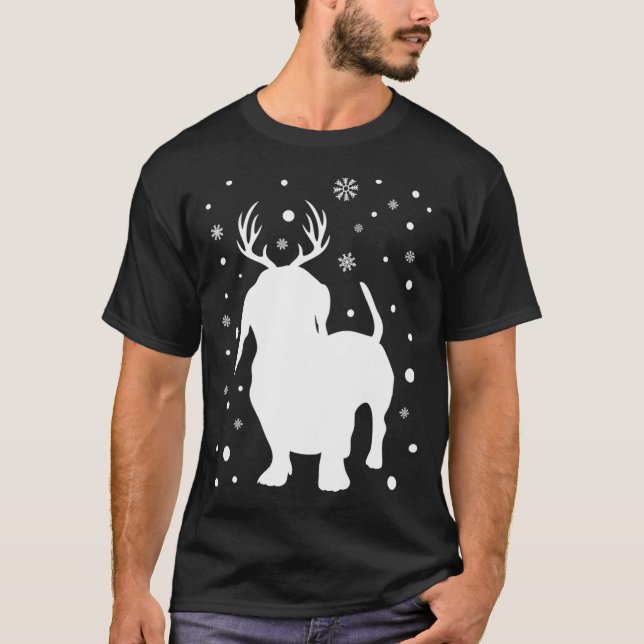 Dackel Rentier Weihnachtshundezucht T-Shirt (Vorderseite)