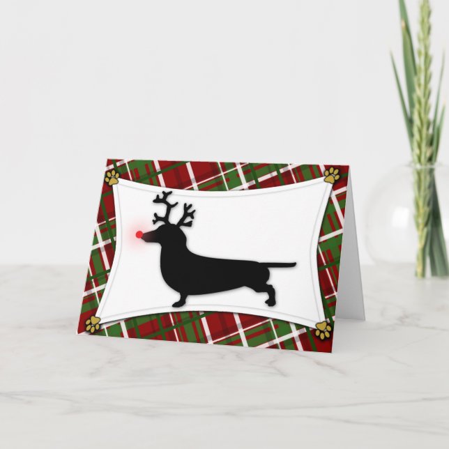 Dackel Rentier Weihnachtskarte Feiertagskarte (Vorderseite)