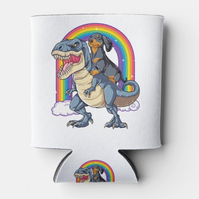 Dackel Riding Dinosaur T rex Shirt für Männer Dosenkühler (Vorderseite)