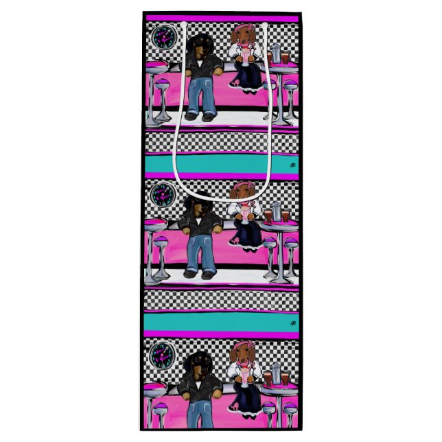 Dackel Rock and Roll Geschenktüte Für Weinflaschen (Vorderseite)