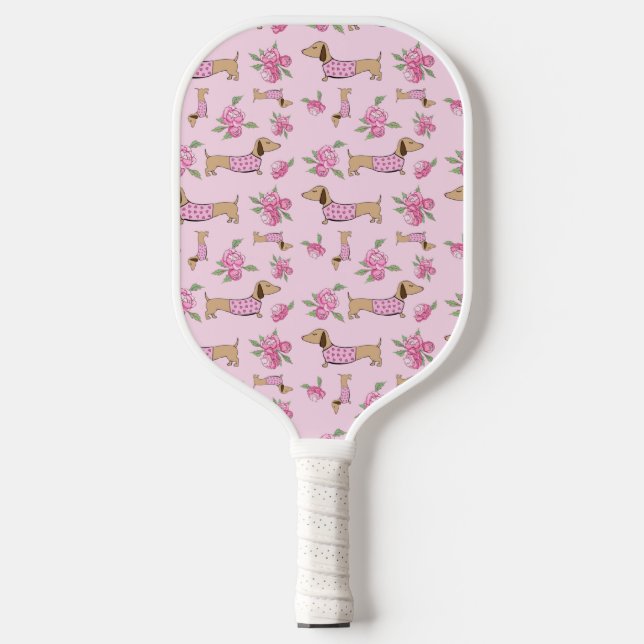 Dackel Rosa Blumengeschenk Pickleball Schläger (Vorderseite)