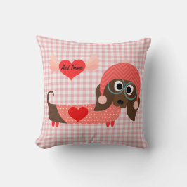 Dackel-rosa Ginghamvalentine-Kissen Kissen