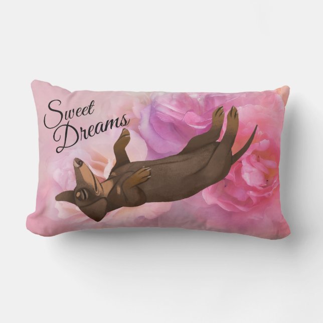 Dackel Rosa Roses Sweet Dreams Pillow Lendenkissen (Vorderseite)