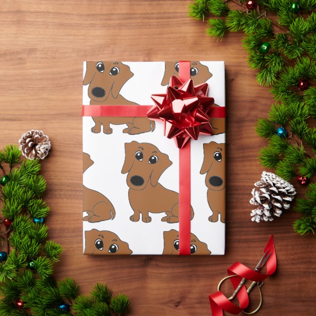 Dackel Roter Cartoon Geschenkpapier (Feiertagsgeschenk)