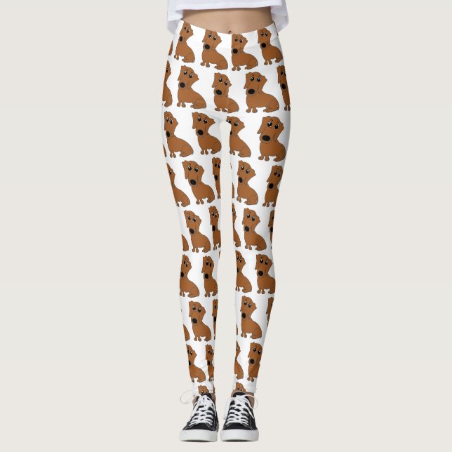 Dackel Roter Cartoon Leggings (Vorderseite)
