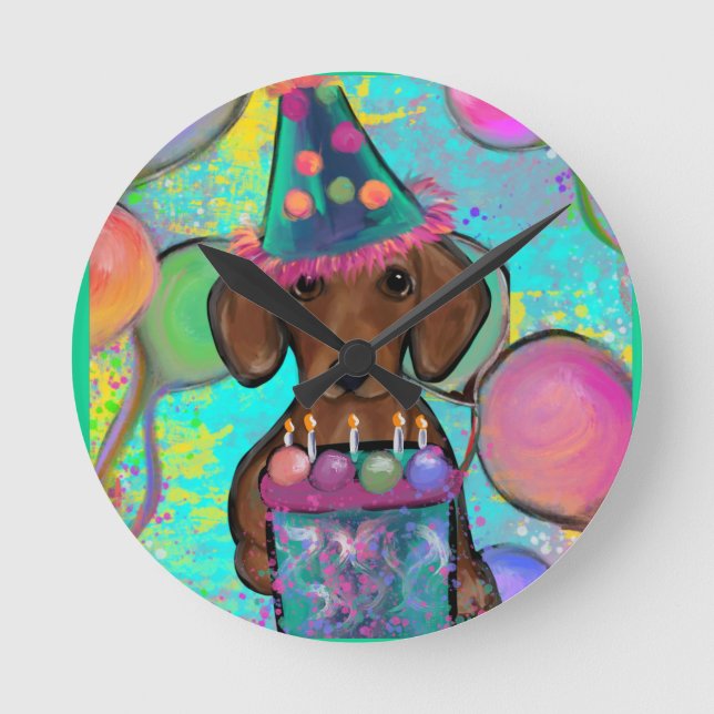 Dackel Runde Wanduhr (Vorderseite)