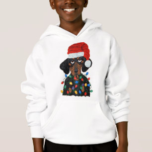 Dackel Sankt verwirrt in den Weihnachtslichtern Hoodie