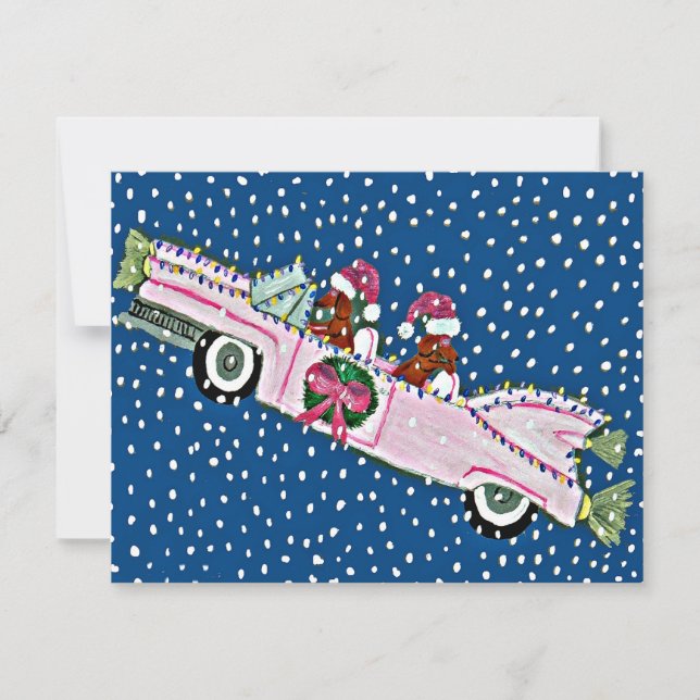 Dackel-Sankt-Weihnachtscadillac-Einladung Einladung (Vorderseite)