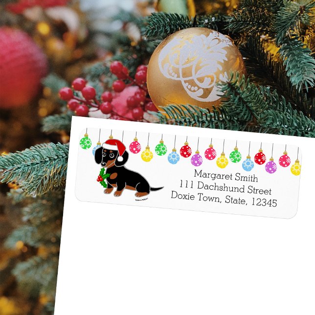 Dackel Santa Labels (Black and Tan Dachshund Santa Design Christmas Return Address Labels for Dachshund Owners.)