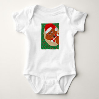 Dackel Santa schaut durch den Kranz Baby Strampler