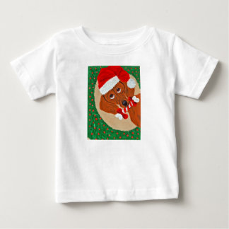 Dackel Santa schaut durch den Kranz Baby T-shirt