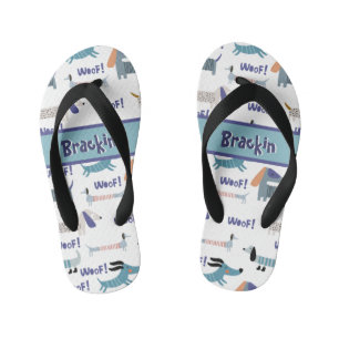 Dackel Sausage Blue Dog Woof Muster Custom Kinderbadesandalen