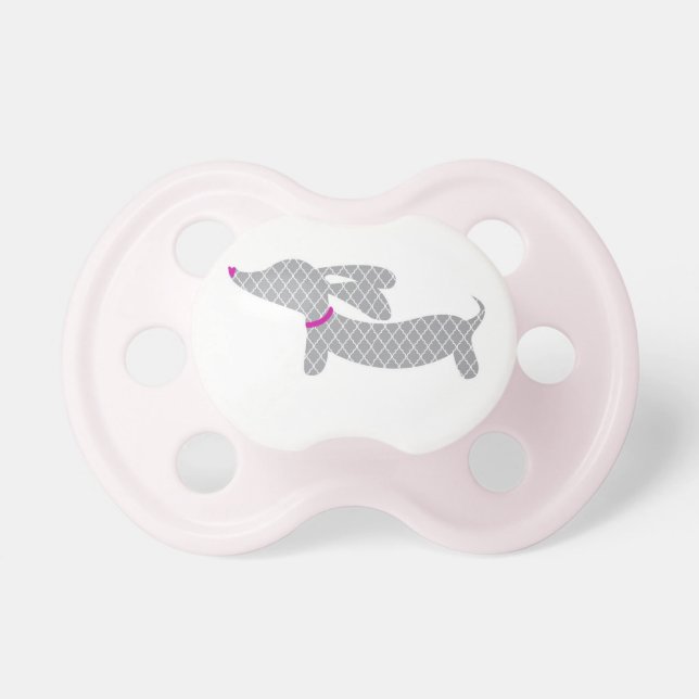 Dackel Schnuller | Graues Design mit rosa Akzenten (Vorne)