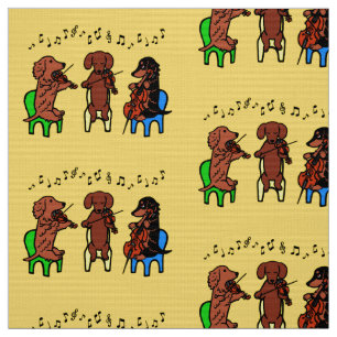 Dackel-Schnur-Trio-Musiker-Gewebe-Gelb Stoff