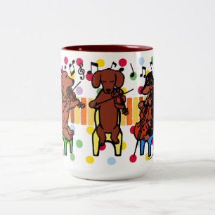 Dackel-Schnur-Trio-Musiker-Tasse Zweifarbige Tasse