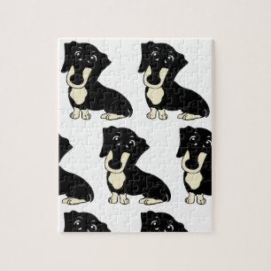 Dackel, schwarz und cremefarben Cartoon Puzzle