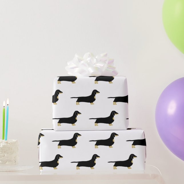 Dackel Schwarz-Weiß-Silhouette Geschenkpapier (Partygeschenke)