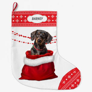 Dackel Schwarzer Tan Bag Schneeflocke Border Großer Weihnachtsstrumpf