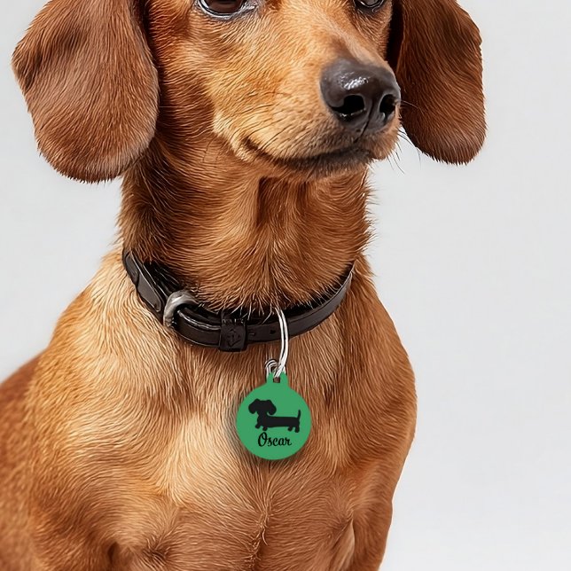 Dackel-Sicherheitskennzeichnungen Dackel Hundeschi Haustiermarke (wiener dog puppy gift - dog ID tags for safety Green - lots of color options)