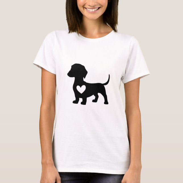 Dackel Silhouette mit Herz T-Shirt (Vorderseite)