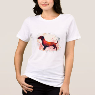 Dackel Silhouette mit rosa und roten Herzen Tri-Blend Shirt