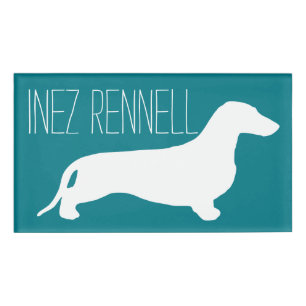 Dackel Silhouette weiß + Ihre Ideen Namenschild