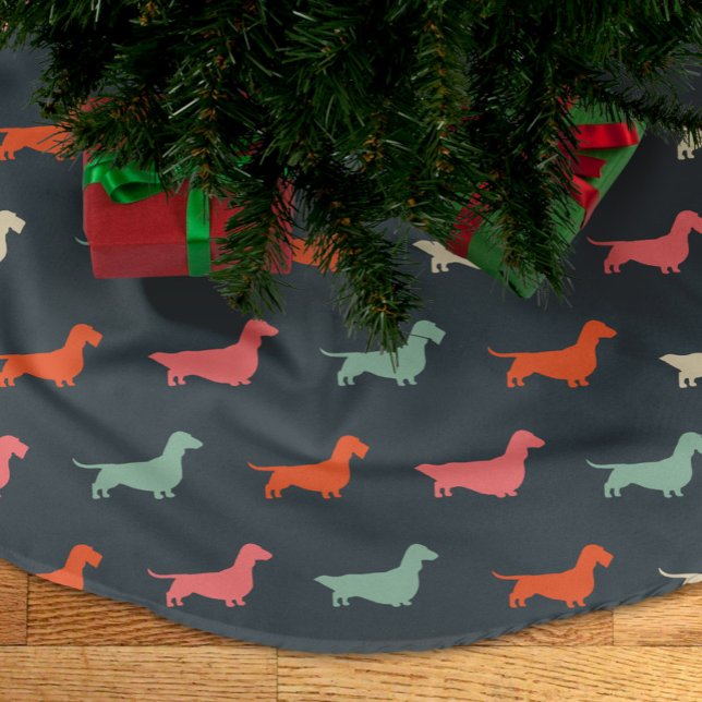 Dackel Silhouetten Dackel Hund Lover Polyester Weihnachtsbaumdecke (Von Creator hochgeladen)