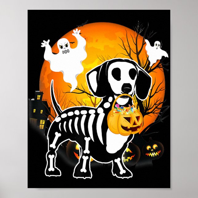 Dackel Skeleton Halloween Happy Pumpkin Geschenk Poster (Vorne)