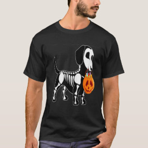 Dackel Skeleton Kürbislaterne Halloween T-Shirt