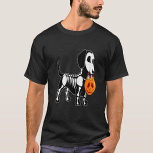 Dackel Skeleton Kürbislaterne Halloween T-Shirt