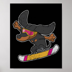 Dackel Snowboarden Hund Snowboard Kids Boys Gir Poster