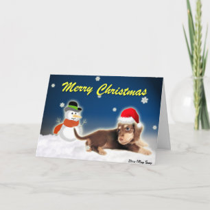 Dackel Snowman Weihnachtskarte Feiertagskarte