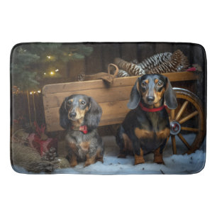 Dackel Snowy Sleigh Weihnachtsdekor Badematte