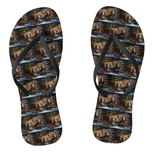Dackel Snowy Sleigh Weihnachtsdekor Flip Flops (Fußbett)