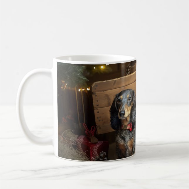 Dackel Snowy Sleigh Weihnachtsdekor Kaffeetasse (Links)