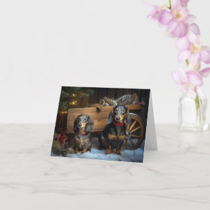 Dackel Snowy Sleigh Weihnachtsdekor Karte