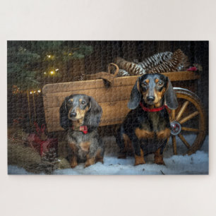 Dackel Snowy Sleigh Weihnachtsdekor Puzzle