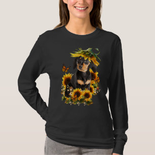 Dackel Sonnenblume Schmetterling Niedlicher Hund T-Shirt