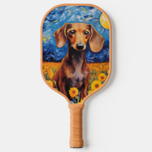 Dackel & Sonnenblumen Kunst-Geschenk Pickleball Schläger