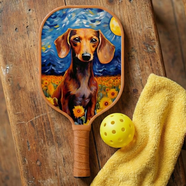 Dackel & Sonnenblumen Kunst-Geschenk Pickleball Schläger (Dachshund & Sunflowers Art Gift Pickleball Paddle)