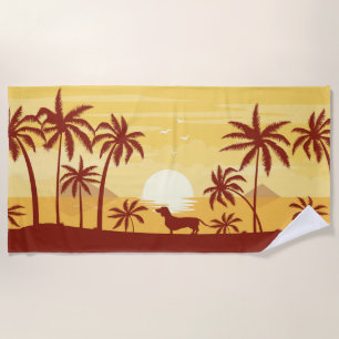 Dackel-Sonnenuntergang-Badetuch-Palme-Dackel-Hund Strandtuch