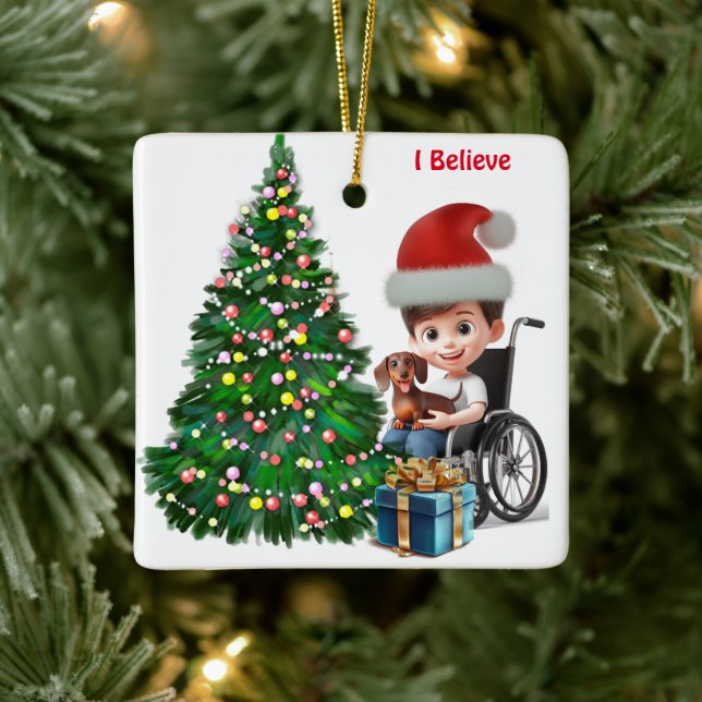 Dackel & Special Needs Junge Weihnachtskarte Keramikornament (Baum)