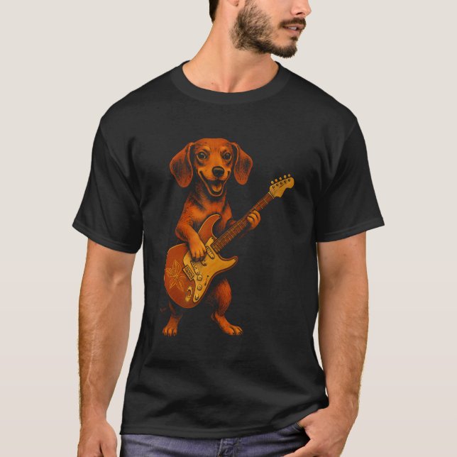 Dackel spielt E-Gitarre T-Shirt (Vorderseite)