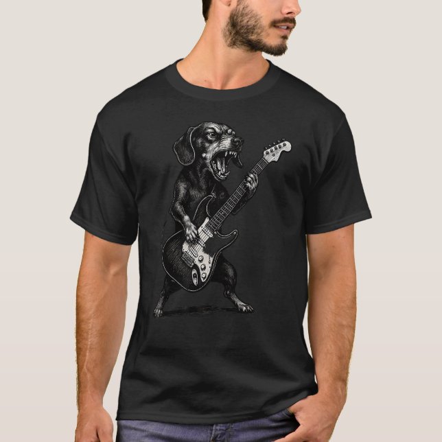 Dackel spielt E-Gitarre T-Shirt (Vorderseite)
